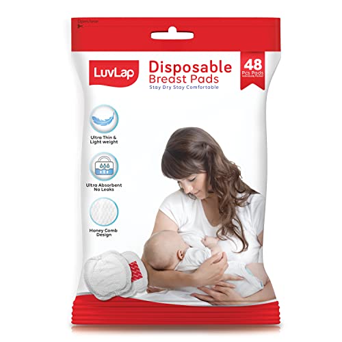 Image of LuvLap Ultra Thin Honeycomb Nursing Breast Pads, 48pcs, Disposable Maternity Pads, Highly Absorbent & Soft, Discreet Fit Breastfeeding pad, New Resealable Pack (Pack of 6)