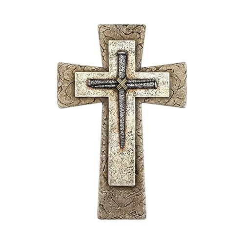 Comfy Hour 12" Faux Stone Wall Cross with Nail Design, Decorative Religious Plaque for Christian Home Office, Artisan Crafted Spiritual Wall Art, Stone Texture Resin Sculpture, 1 Unit