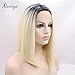 xiweiya Short Blonde White Bob 613# Wig with Dark Root Synthetic Lace Front Wigs Middle Part Wig Soft Wig Hair Replacement Wig for Women, Drag Queen Makeup 14 inch