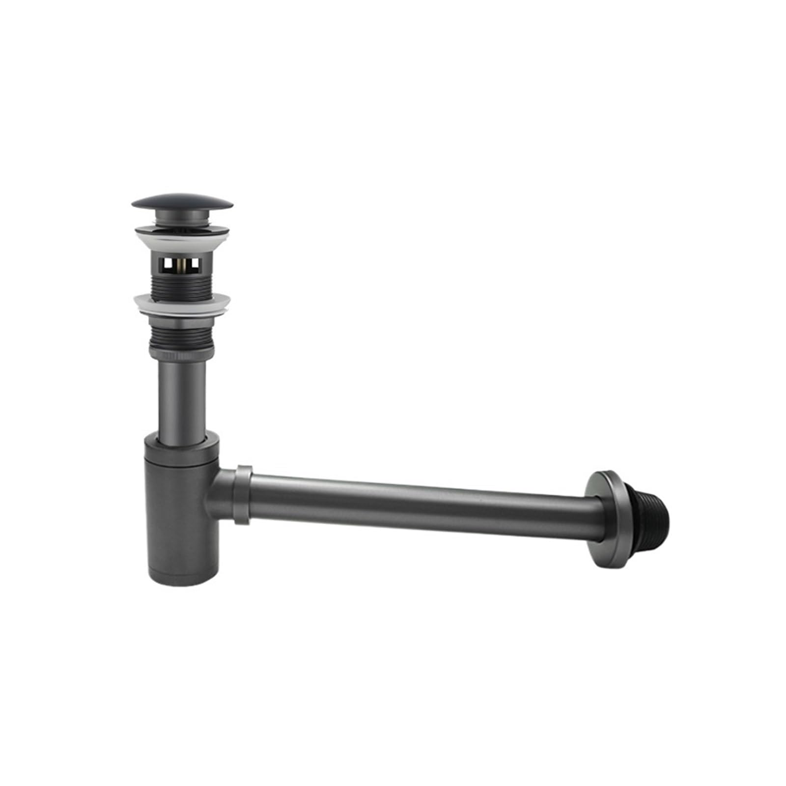 P Type Trap Bathroom Brass Round Bottle Siphon Trap Lavatory Basin Waste Stopper Drain P-Trap Washbasin Sink Pop up for Home(Grey with Hole)