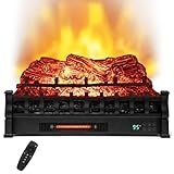 COSTWAY 26-inch Eternal Flame Electric Fireplace Log 1500W, Realistic Pinewood Ember Bed, Remote Control, Adjustable Flame Colors, Thermostat, Infrared Quartz Fireplace for Home Decor, Black
