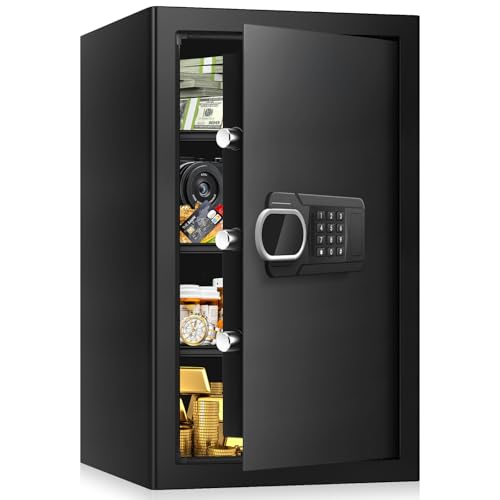 5.1 Cuft Large Home Safes Water and Fireproof with Digital Keypad & Key Lock, Fire Security Safes with 3 Removable Shelves, Anti-Pry Safe Box for Money Documents Jewelry, 23.62'H x14.96'W x 12.2'D