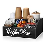 MISTOD Coffee Station Organizer Pods Holder for Counter, Farmhouse Wood Coffee Bar Accessories and Tea Condiment Basket Storage Organizer Decor