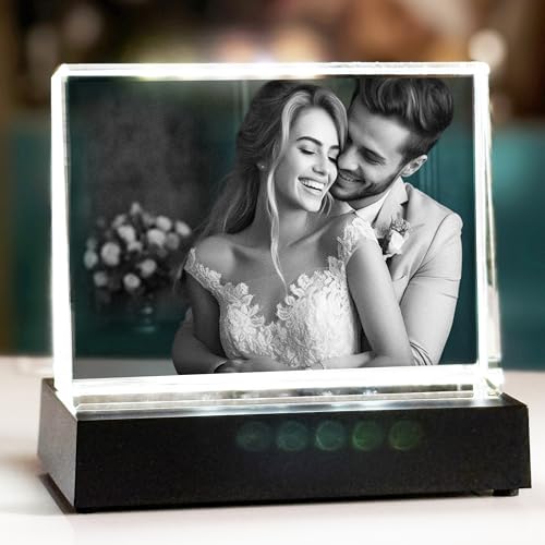 contento | Personalisiertes 2D Kristallfoto mit eigenem Bild | Lasergraviertes Glasfoto als individuelles Geschenk Maße 10 5 x 8 x 3 cm (Kristall + Leuchtsockel M Querformat (10 5x8x3cm))