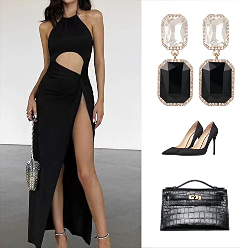 Vintage Rhinestone Statement Earrings Fancy Big Crystal Rectangle Drop Dangle Earrings Evening Prom Pageant Jewelry Earrings for Women4