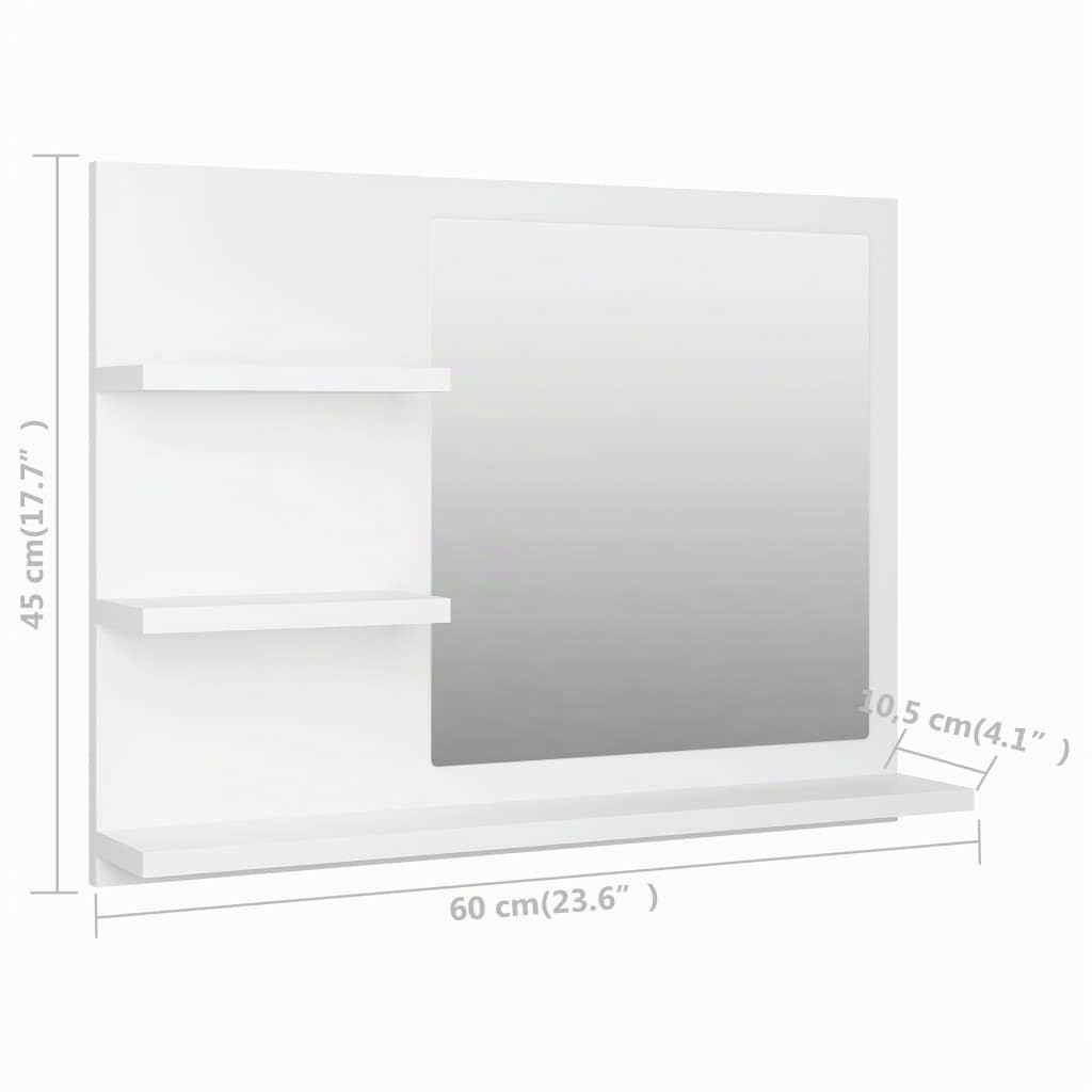 vidaXL Badspiegel mit 3 Ablagen Spiegelregal Wandspiegel Badezimmerspiegel Bad Spiegel Badezimmer Badmöbel Weiß 60x10,5x45cm Holzwerkstoff