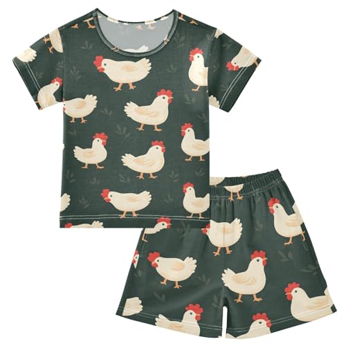 ALAZA Chicken Leaf Pajamas Set Short Sleeve Cotton Sleepwear Summer Pjs 2 Piece 5-14Y