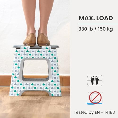 Image of Vigar Compact Folding Step Stool for Adults 10-1 /2 Inch Geometric | Foldable, Lightweight Portable Design, Carry Handle, Non Slip Surface, Space-Saving Body, Supports up to 330 lb