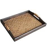 ULTECHNOVO Thai Rattan Tray Large Serving Tray Serving Tray with Handles Coffee Table Tray Rattan...