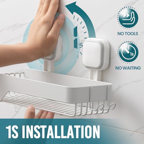 Image of TAILI Shower Caddy Suction Cup Rustproof Metal Shower Shelves White 2pack