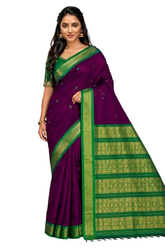 Image of Pure Kalyani Cotton Saree | Zari Border & Blouse Piece - Lata Gadwal Design | Traditional Saree