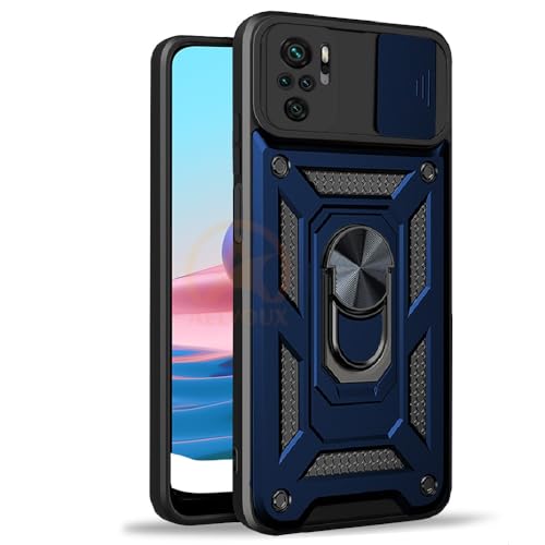 Image of Armor Bumper Back Cover Case for Redmi Note 10 / 10S Rotating Camera Cover, Ring Holder & Kickstand | Heavy Duty & 360 Degree Protection Redmi Note 10 / 10S Back Cover (Blue).