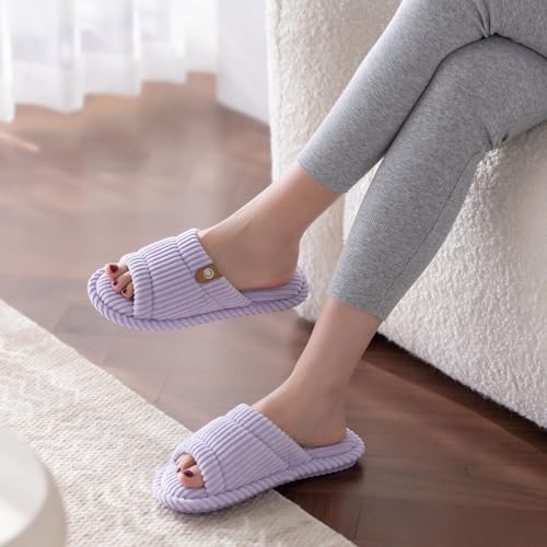 Image of GOEWY Fuzzy Open Toe Slippers for Women Indoor with Comfy Memory Foam