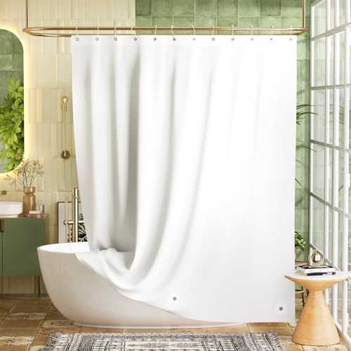 Image of Bathway Shower Curtain Liner, White Shower Curtain Liner 72x78 Lightweight PEVA Waterproof Shower Curtain Liner Plastic with 3 Magnets and 12 Rustproof Metal Grommets, Long Shower Liner for Bathroom
