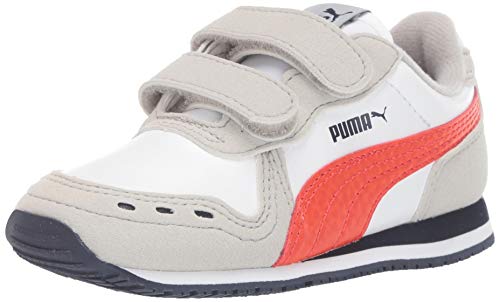 PUMA baby girls Cabana Racer Hook and Loop Sneaker, Puma White-gray Violet-cherry Tomato-peacoat, 5 Toddler US