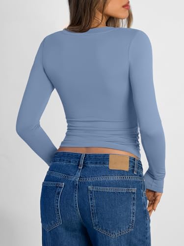 Image of Trendy Queen Womens Long Sleeve Shirts 2026 Fall Fashion Basics Crop Tops