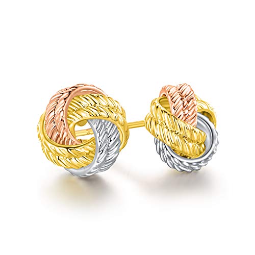 3 Color Plated Gold Twisted Love Knot Stud Earrings,Gold Knot Earrings For Women