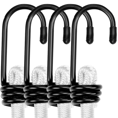 WORKPRO 24 Inch Bungee Cord with Hooks 4 Pack Superior Rubber Heavy Duty Straps Strong Elastic Rope for Outdoor Tent Luggage Rack Camping Cargo RV Bike Transporting Storage White