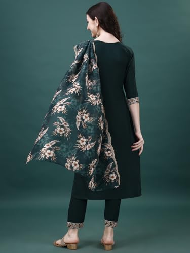 Image of NIVANA Floral Embroidered Regular Kurta with Trousers & Dupatta for Womens | Fashionable