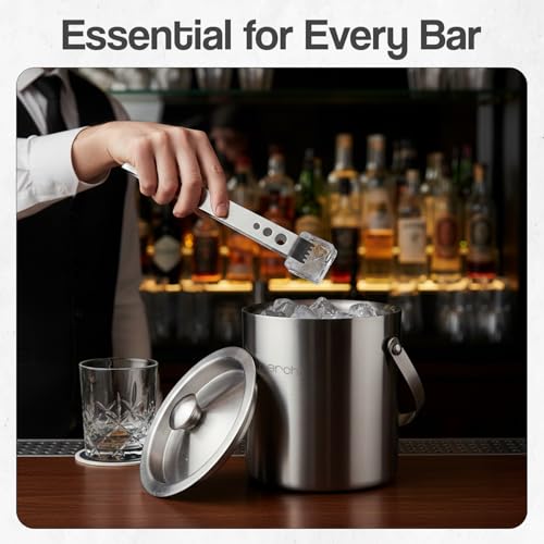 Image of O' Holic by Perch Stainless Steel Double Wall Ice Bucket & Tong - 1500ml | Insulated with Lid & Handle|Bartender Kit |Premium Barware Accessories for Home Bar, Parties, Cocktails & Gifting (1.5 Litre)