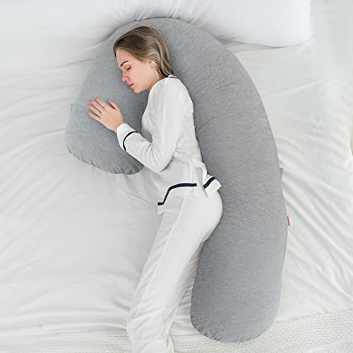 Image of AngQi Body Pregnancy Pillow with Jersey Cover, L Shaped Full Body Pillow for Pregnant Women and Side Sleeping, Gray