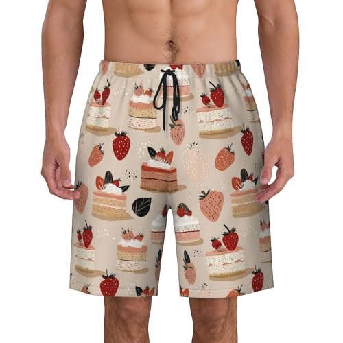 PHJAdq Strawberry Cake - Pantalones cortos de playa de secado rápido para hombre, trajes de baño, Negro, 3XL