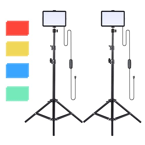 Camnoon - con Luces de Relleno de 3200 K-5500 K uego de 2 Luces de vídeo LED USB, Regulables, 172 cm/67,7 Soportes de luz, Color para iluminación grabación de vídeo, fotografía de Productos