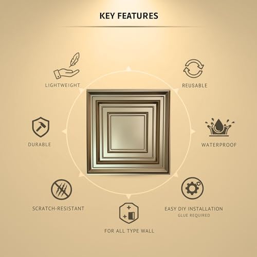 Image of Kayra Decor 3D PVC Wall Panels for Bedroom & Living Room | Frame Design | Golden Color| 19.7 x 19.7 Inch | Pack of 12 | 32.28 Sq Ft