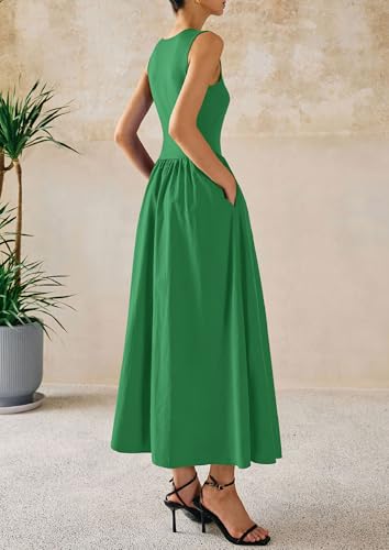 Image of PRETTYGARDEN Maxi Dresses for Women 2026 Summer Casual Sleeveless Patchwork Flowy Vacation Sundress Knit Long Work Tank Dress