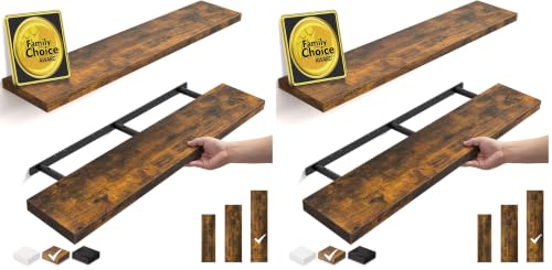 Image of BAYKA Rustic Brown Floating Shelves 47.2in, Set of 2, Wall Mount Wood Shelf (Pack of 2)