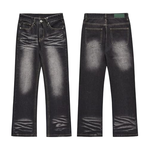 Jeans Pants Trousers Denim Retro Trendy Washed Black Fold Straight Tube Loose Casual for Men4