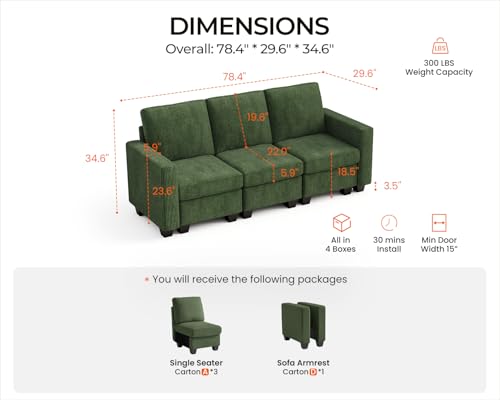 Image of CHIC HOUSE Modular Sectional Sofa with Storage Ottomans, Corduroy Cloud Couch for Small Spaces & Apartments, Reconfigurable L /U Shaped Convertible Corner Sofa, Beige, 5 Seater Sectional