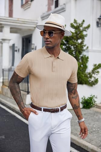 Image of COOFANDY Mens Knit Polo Shirts Short Sleeve Ribbed Textured Polo Shirt Lightweight Casual Golf Shirts Collared T Shirt