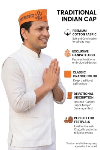 Image of CRAFT WORLD Ganpati Bappa Printed Topi, Cap, and Special Ganesh Chaturthi Festival Pooja, Visarjan Topi Use It Unisex Pack of 12 (Size - Free, White)