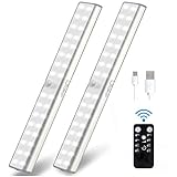 Litake Rechargeable LED Under Cabinet Lighting, 32 LED Stick-on Magnetic LED Closet Lights, Dimmable Bright Display Lighting with Timer, 2 Packs