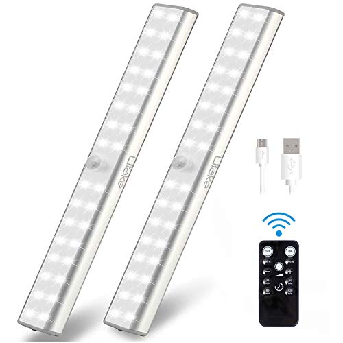 Litake Luz del Armario USB Recargable, 32 LED Luz Nocturna Inalámbrico Control Remoto Ajuste de Brillo Cinta Magnética Minutero Luces LED para Cocina Armario Gabinete Guardarropa, 2 Paquetes