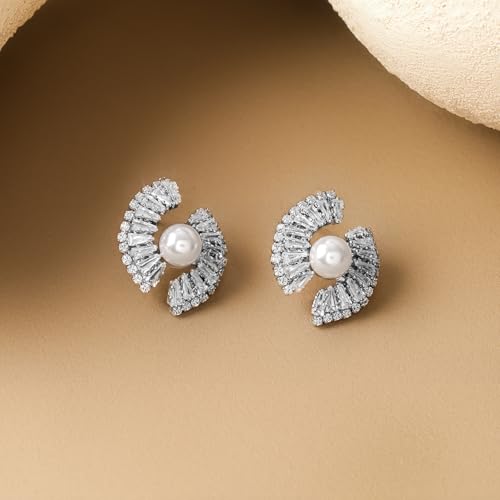 Image of Rubans Stud Earrings American Diamond Zirconia Stylish Jewellery Gift for Women & Girls