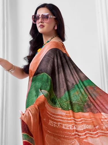 Image of SIRIL Women's Printed Crepe Silk Saree with Unstitched Blouse Piece