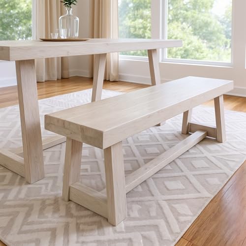 Plank+Beam 60 Inch Farmhouse Dining Bench, Solid Wood Entryway Bench,