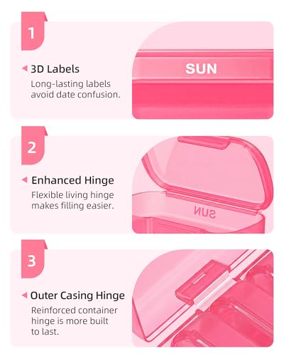Image of PULIV Weekly Pill Organizer with Large Capacity, Dual Protection (Pink) | Pill Box 7 Day, Arthritis Friendly Pill Case Easy to Open, Medicine Organizer for Vitamins, Medication, Fish Oils, Supplement