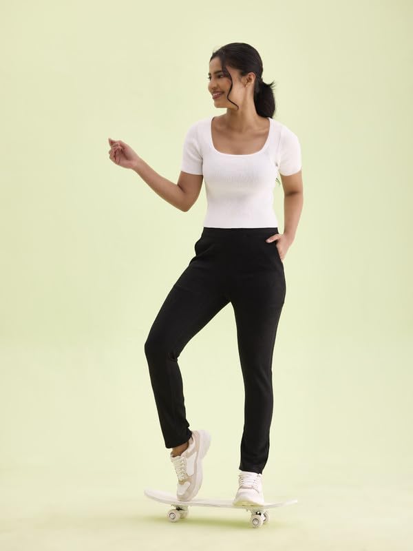 Image of GO COLORS Women Solid Mid Rise Suede Treggings