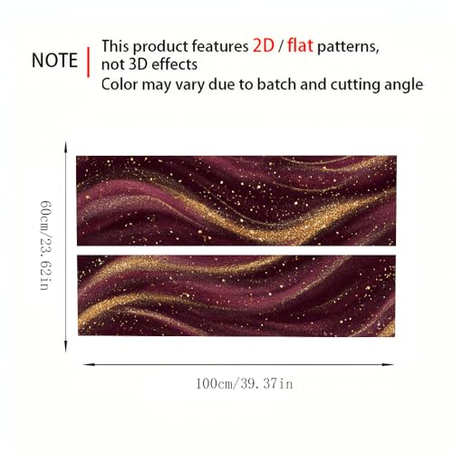 Image of Maroon Gold Sparkle Desk Sticker, Glamorous Wavy Abstract Desktop Decor, Waterproof Table Surface Protector for Home Office, 39.37x23.62 Inch