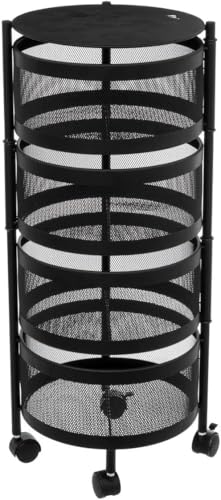 Deconation Resserre 4 Paniers Rotatifs sur Roues en Acier Noir | H 75 Cm X D 30 Cm | Etagère De Rangement Cuisine, Salle De Bain, Bureau...