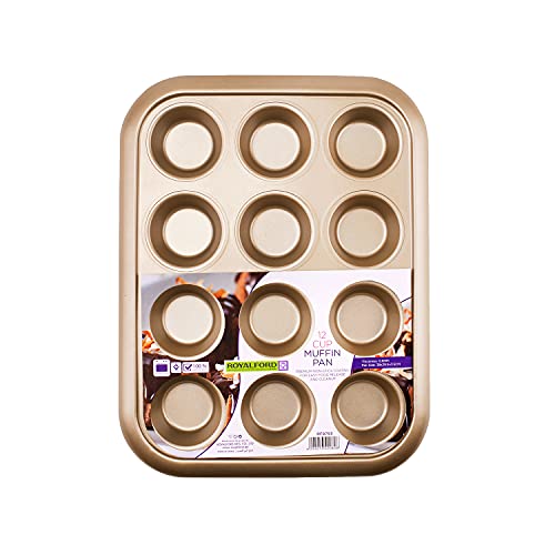 Royalford 12 Cup Muffin Pan Oven-Safe Muffin and Cupcake Tray Essential Non-Stick Yorkshire Pudding Tray for Baking
