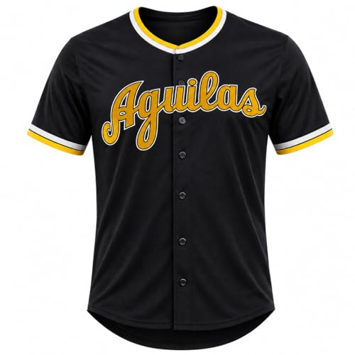 Aguilas Cibaeas Authentic Baseball Mens Short Sleeve Jersey Official (US Alpha X-Large Regular Regular Black)