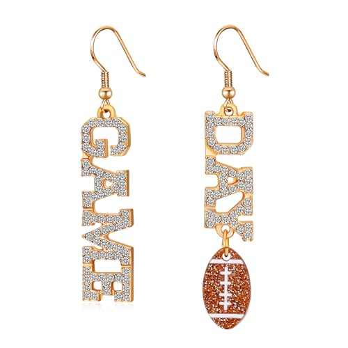MISS RIGHT Football Earrings for Women, Pave Rhinestones Football Mom Trio Dangle Earrings, Sports Lover Touchdown Drop Earrings, Football Team Gifts for Women Jewelry