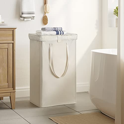 Image of WOWLIVE 100L Laundry Hamper with Lid, Large Foldbale Laundry Basket with 2 Removable Bags and Handles, Tall Collapsible Dirty Clothes Hamper for Laundry Room, Bathroom, Dorm (Beige)