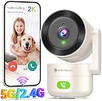 SYMYNELEC 5G&2,4G WiFi Caméra de sécurité intérieure, 2K Pan/Tilt 360° Caméra pour animaux avec suivi automatique, AI Détection sonore de mouvement, vision nocturne, 2-Way Parler, travailler avec Alexa & Google Home, Stockage Cloud/SD