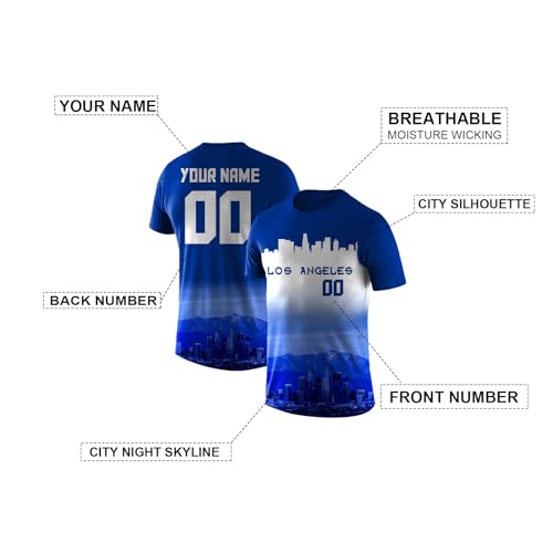 Custom Baseball T Shirt, City Skyline, Night Scene Short Sleeve, Personalized Name Number, Men Women Youth XS-5XL miniatura 2