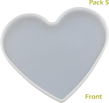 5Pcs Love Heart Epoxy Mold DIY Resin Casting Heart Base Coaster Silicone Mold, 5Pcs Medium Size, 10 x 7.3cm